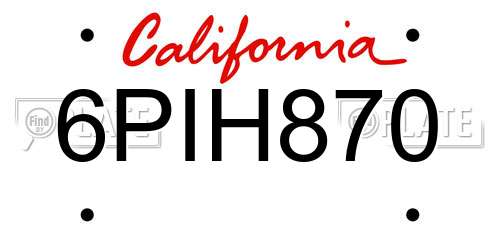6PIH870 California License Plate