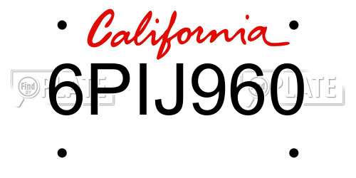 6PIJ960 California License Plate