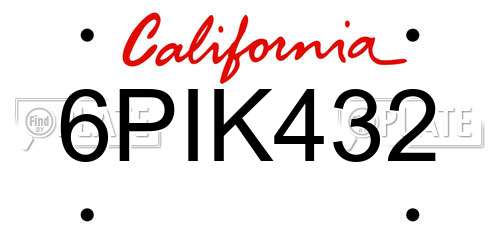 6PIK432 California License Plate