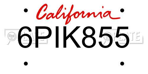 6PIK855 California License Plate