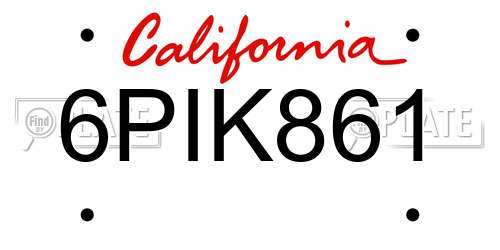 6PIK861 California License Plate