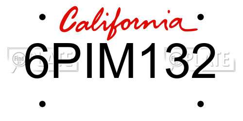 6PIM132 California License Plate