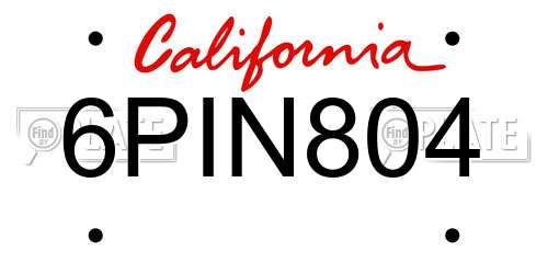 6PIN804 California License Plate