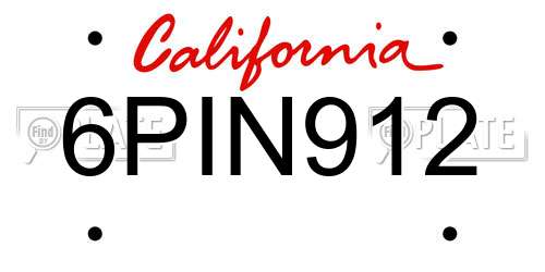 6PIN912 California License Plate