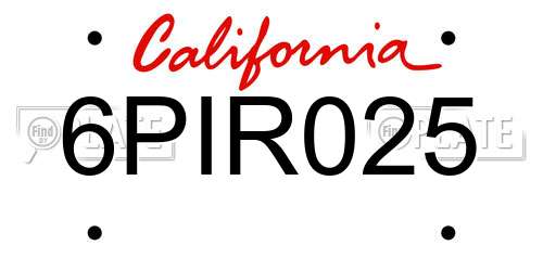 6PIR025 California License Plate