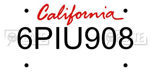 6PIU908 California License Plate