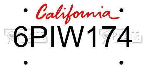 6PIW174 California License Plate