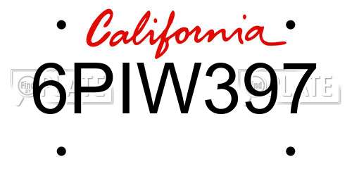 6PIW397 California License Plate