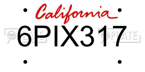6PIX317 California License Plate