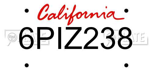 6PIZ238 California License Plate