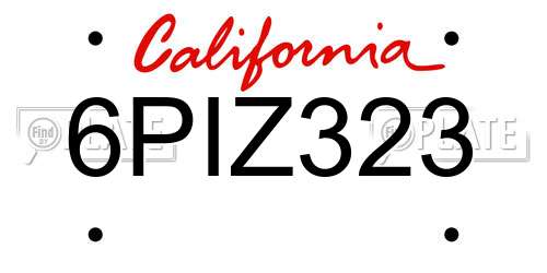 6PIZ323 California License Plate