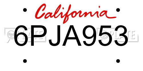 6PJA953 California License Plate