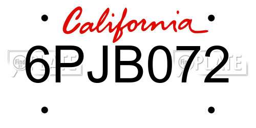 6PJB072 California License Plate