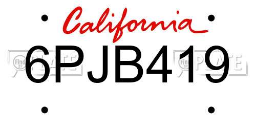 6PJB419 California License Plate