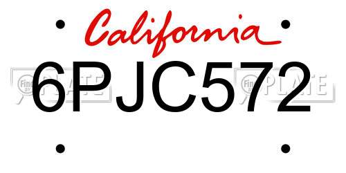 6PJC572 California License Plate
