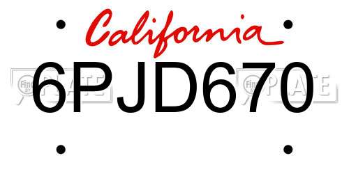 6PJD670 California License Plate