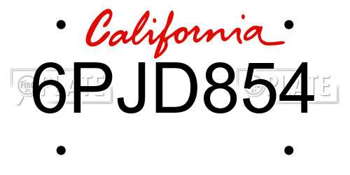 6PJD854 California License Plate