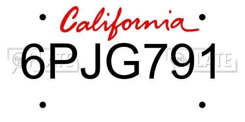 6PJG791 California License Plate