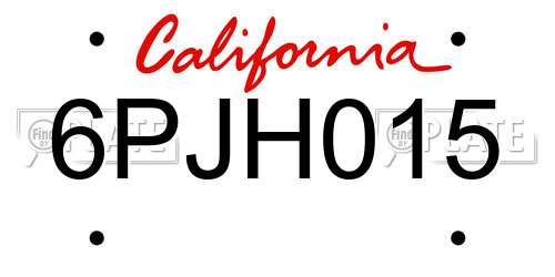 6PJH015 California License Plate