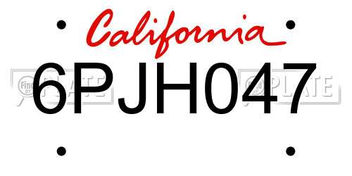 6PJH047 California License Plate