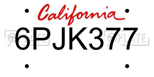 6PJK377 California License Plate