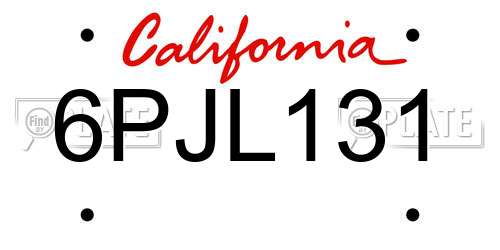 6PJL131 California License Plate