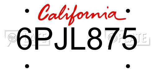 6PJL875 California License Plate