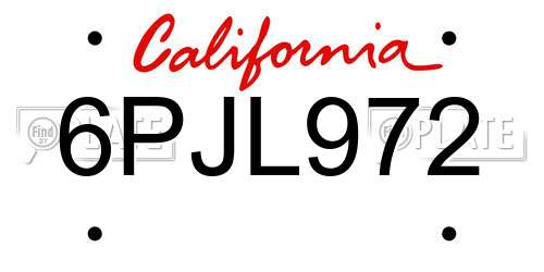 6PJL972 California License Plate