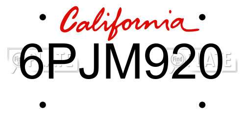 6PJM920 California License Plate