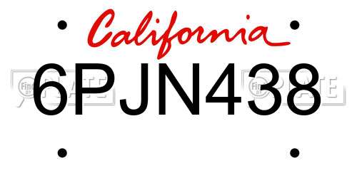 6PJN438 California License Plate
