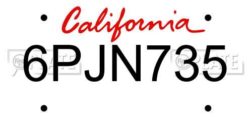 6PJN735 California License Plate