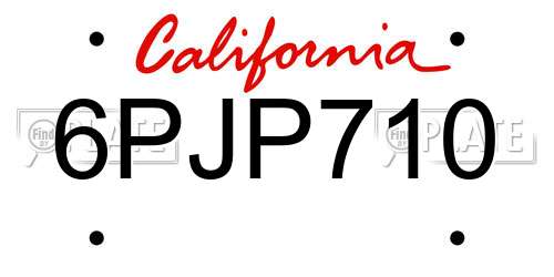 6PJP710 California License Plate