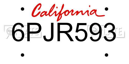 6PJR593 California License Plate