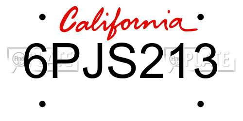 6PJS213 California License Plate