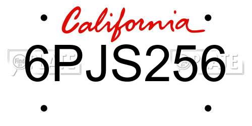 6PJS256 California License Plate