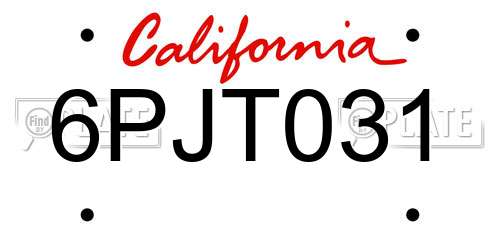 6PJT031 California License Plate
