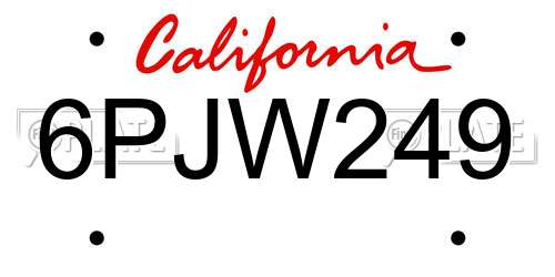 6PJW249 California License Plate