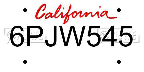 6PJW545 California License Plate