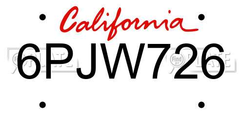 6PJW726 California License Plate