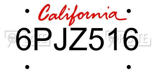 6PJZ516 California License Plate