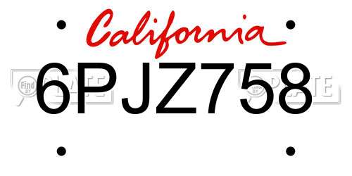 6PJZ758 California License Plate