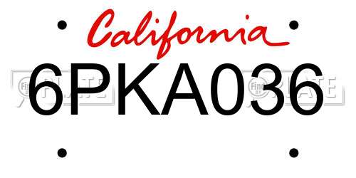 6PKA036 California License Plate
