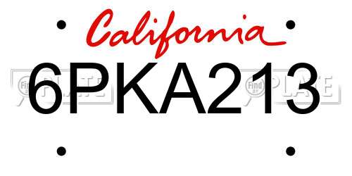 6PKA213 California License Plate