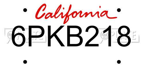 6PKB218 California License Plate