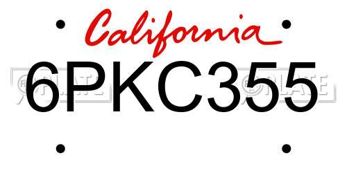 6PKC355 California License Plate
