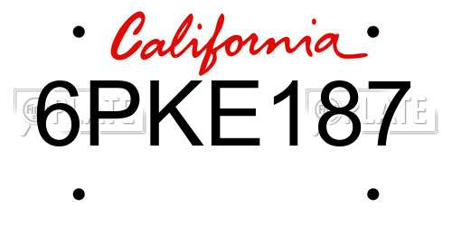 6PKE187 California License Plate