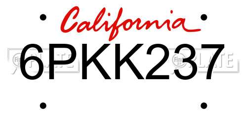 6PKK237 California License Plate