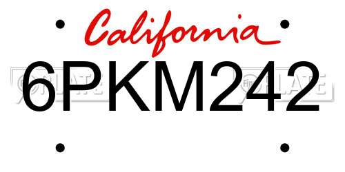 6PKM242 California License Plate