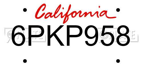 6PKP958 California License Plate