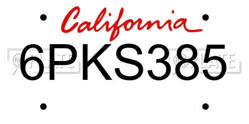 6PKS385 California License Plate